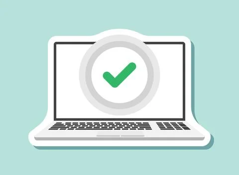 Laptop notification sticker icon in flat style. Computer vector illustratio.. Stock Illustration