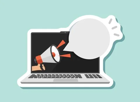 Laptop notification sticker icon in flat style. Computer vector illustratio.. Stock Illustration