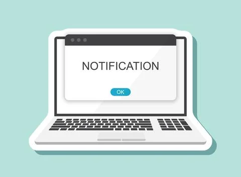 Laptop notification sticker icon in flat style. Computer vector illustratio.. Ilustración de archivo