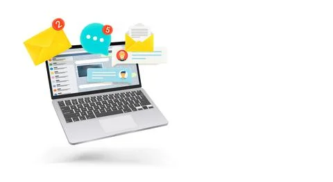 Laptop with notifications. Vector banner with copy space Stock-Illustration