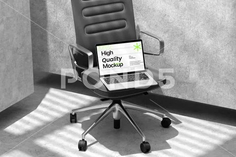 Laptop on Office Chair Mockup PSD Template