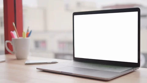 Laptop Office Computer Table and Window Desk Background Business Technology Video stock 99227441