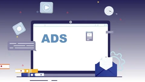 Laptop with online ads on screen. Stock Footage 334364440