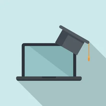 Laptop online learning icon, flat style イラスト素材