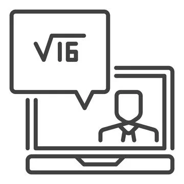 Laptop with Online Math Tutoring vector concept thin line icon Stock Illustration