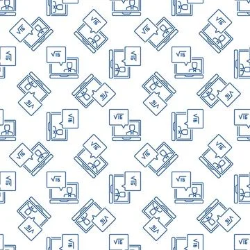 Laptop with Online Math Tutoring vector concept line seamless pattern Stock Illustration