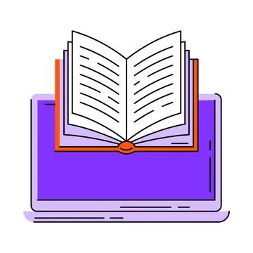 Laptop with open book. Digital library concept. Stock Illustration