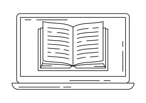 Laptop with open book. Digital library concept. イラスト素材