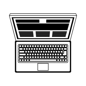Laptop open computer topview symbol in black and white Illustrazione stock