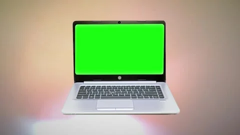 Laptop Open with Green Screen Mockup on White Background Stock Footage 345635609