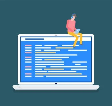 Laptop with Open Webpage, Working Desktop Vector 스톡 일러스트