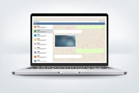 Laptop with opened messenger application on the screen. Vector template for.. Illustrazione stock