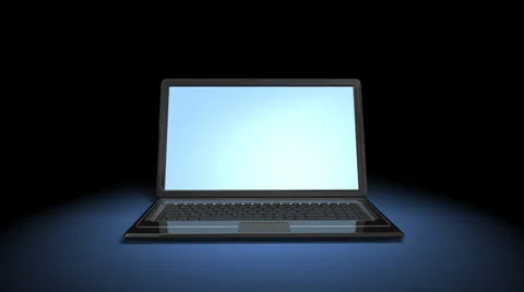 Laptop opening in spot light Stock Footage 24727113