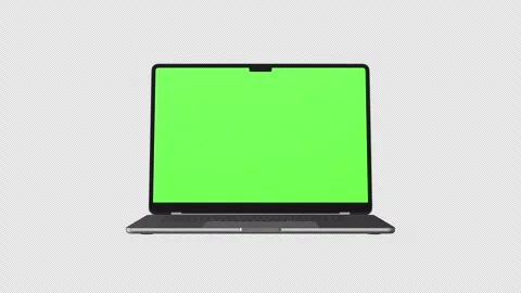 Laptop opens smoothly with a green screen on a black background. Stock Footage 283992988