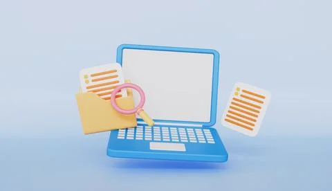 Laptop or computer with folder and magnifying glass icon イラスト素材