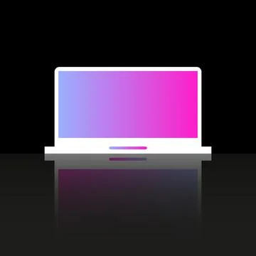 Laptop or computer icon with reflection on black background Stock Illustration