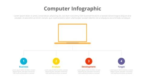 Laptop or computer infographic with 4 four points of description for slide te イラスト素材