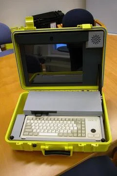 A laptop or notebook, mobile computer device with screen and rechargeable ... Stock-Fotos
