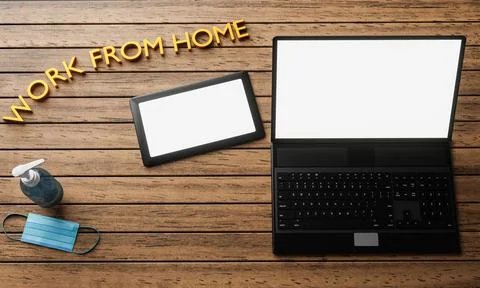 Laptop or Notebook screen and tablet blank white. Office equipment, computer  Stock Illustration