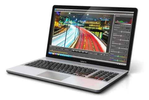 Laptop or notebook with video editing software 스톡 일러스트