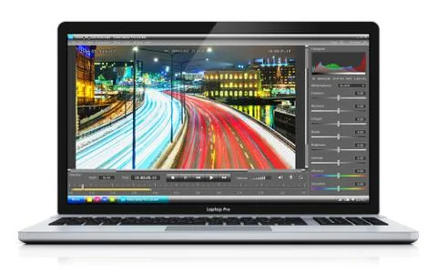 Laptop or notebook with video editing software Illustrazione stock
