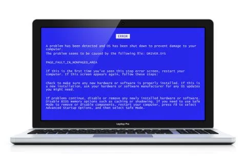 Laptop with OS blue critical error screen Illustrazione stock