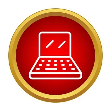 Laptop outlined in white in a red circle with gold border Illustrazione stock