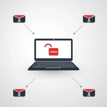Laptop, Padlock and Envelope - Malware Infection by E-mail Illustrazione stock
