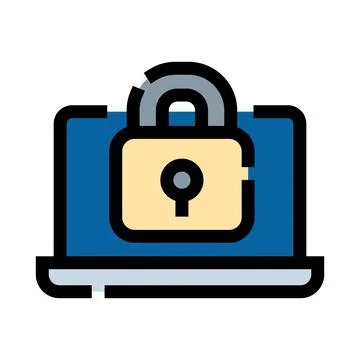 Laptop with padlock representing data privacy and cybersecurity 스톡 일러스트