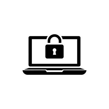 Laptop with padlock security remote work data protection icon Stock Illustration