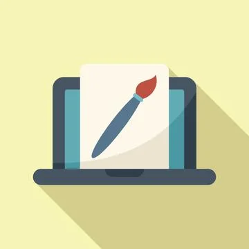 Laptop paint icon flat vector. Ui creative 스톡 일러스트