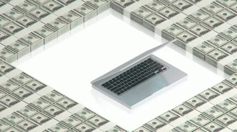 Laptop on paper dollars Stock Footage 11883258