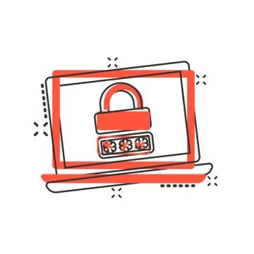 Laptop with password icon in comic style. Computer access cartoon vector illu イラスト素材