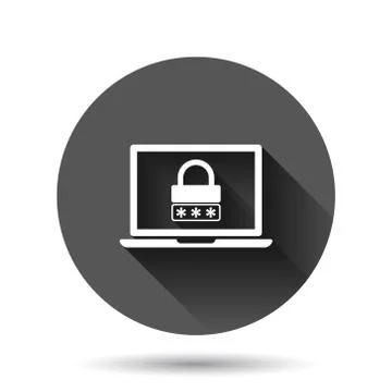 Laptop with password icon in flat style. Computer access vector illustration  Illustrazione stock