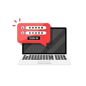 Laptop with password notification icon in flat style. Authentication vector i Stock Illustration