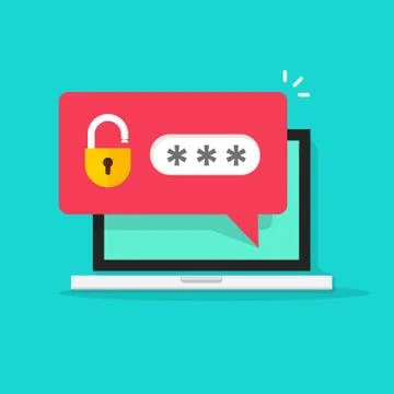 Laptop with password notification, security, personal access, protection Stock Illustration