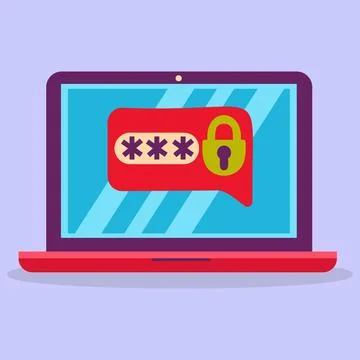 Laptop with password, Security concept. A security password. Stock Illustration