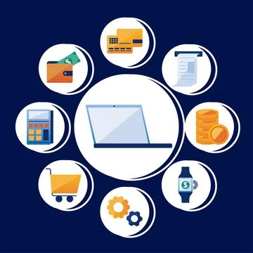 Laptop with payment solutions Stock Illustration