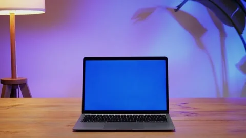 Laptop PC Computer with chroma key green screen on monitor. Gamer man playing in Stock Footage 270479512