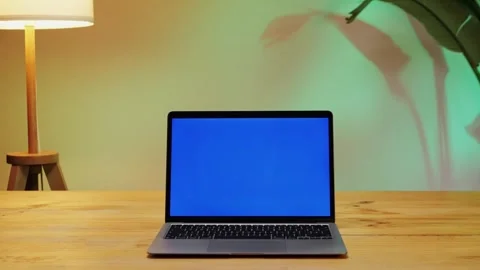 Laptop PC Computer with chroma key green screen on monitor. Gamer man playing in Stock Footage 270479559