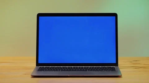 Laptop PC Computer with chroma key green screen on monitor. Gamer man playing in Stock Footage 272477545