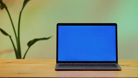 Laptop PC Computer with chroma key green screen on monitor. Gamer man playing in Stock Footage 272477761