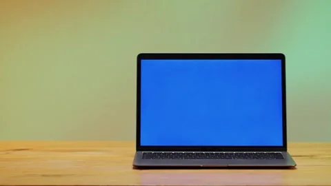 Laptop PC Computer with chroma key green screen on monitor. Gamer man playing in Stock Footage 275096138