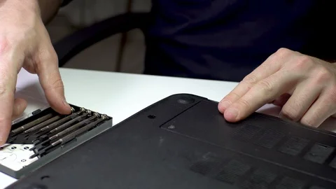 Laptop PC Computer Repairment with Micro Screwdriver Stock Footage 129424244