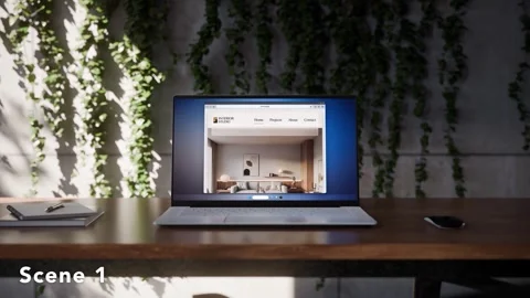 Laptop PC Mockup - Concrete Workspace - 6-SET AE Template After Effects stock