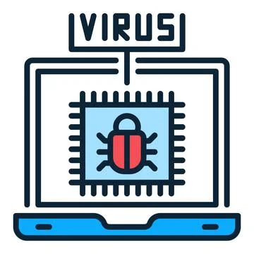 Laptop with PC Viruses vector colored icon or sign 스톡 일러스트