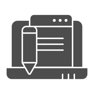 Laptop with pencil solid icon. Digital electronic signature vector illustration Illustrazione stock