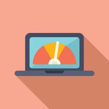 Laptop with performance speedometer icon on screen Stock Illustration
