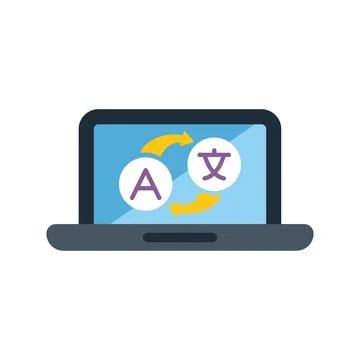 Laptop performing language translation with arrows and letters icon Stock Illustration