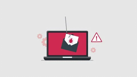 Laptop with Phishing Email and Warning Icon. Email Scam Animation - Transparent Stock Footage 333784023